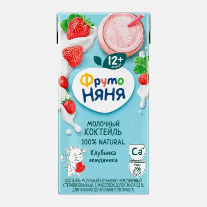 Молочный коктейль клубнично-земляничный Фрутоняня 2.1% 200мл