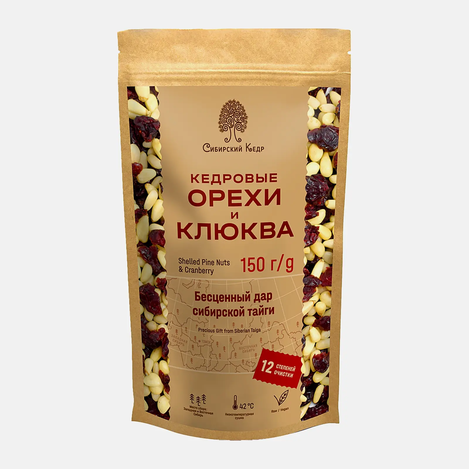 Изображение товара Смесь ядра кедрового ореха и клюквы вяленой Сибирский Кедр 150г