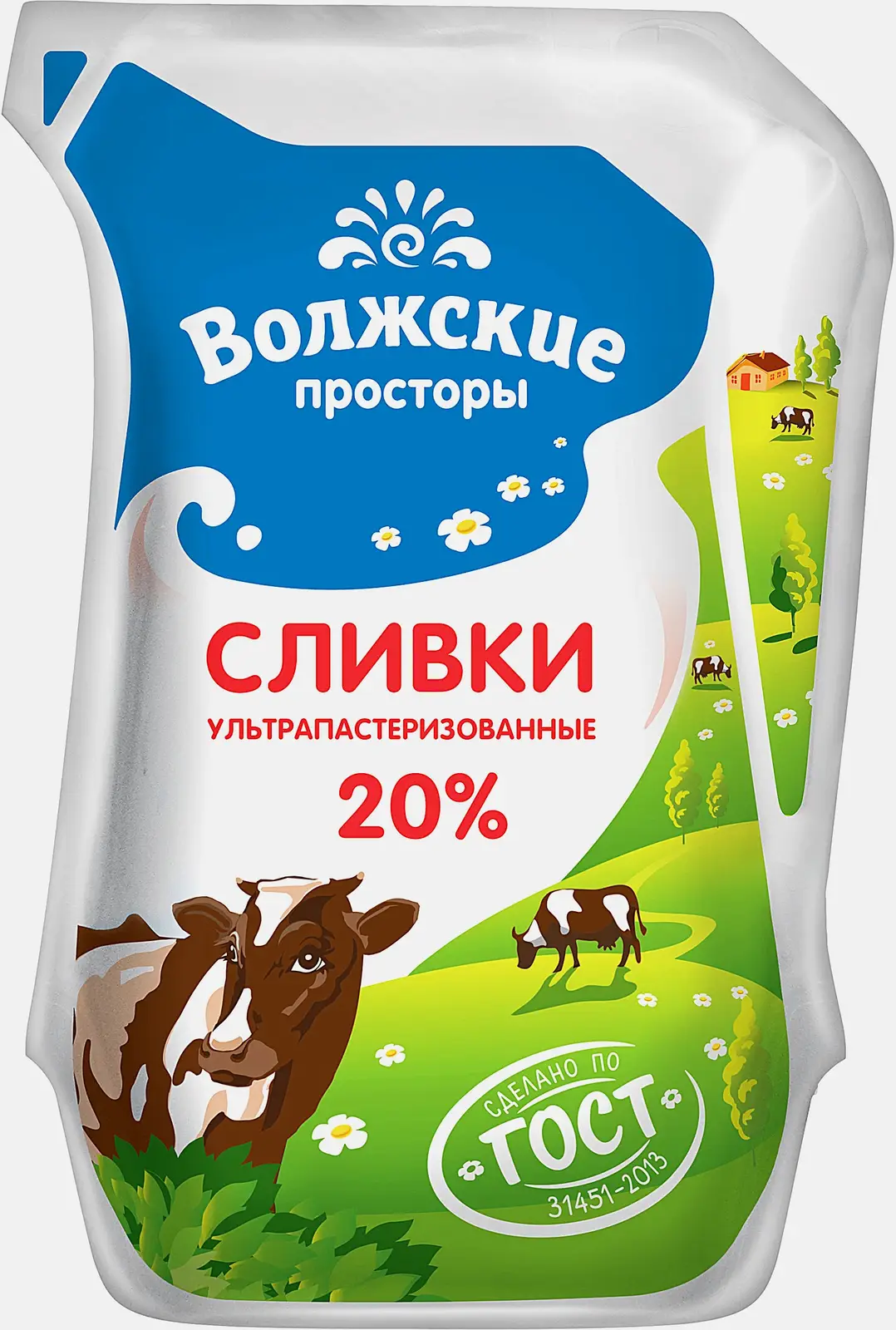Сливки Волжские Просторы ультрапастеризованные 20% 200г