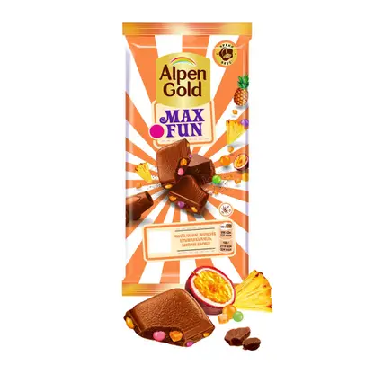 Изображение товара Шоколад Alpen Gold Max Fun Манго ананас маракуйя взрывная карамель шипучие шарики 140г Изображение товара Шоколад Alpen Gold Max Fun Манго ананас маракуйя взрывная карамель шипучие шарики 140г