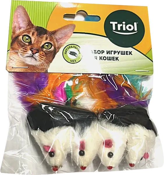 Набор игрушек для кошек Triol Мышь-погремушка с пером 4шт - фото 2 Набор игрушек для кошек Triol Мышь-погремушка с пером 4шт - фото 2