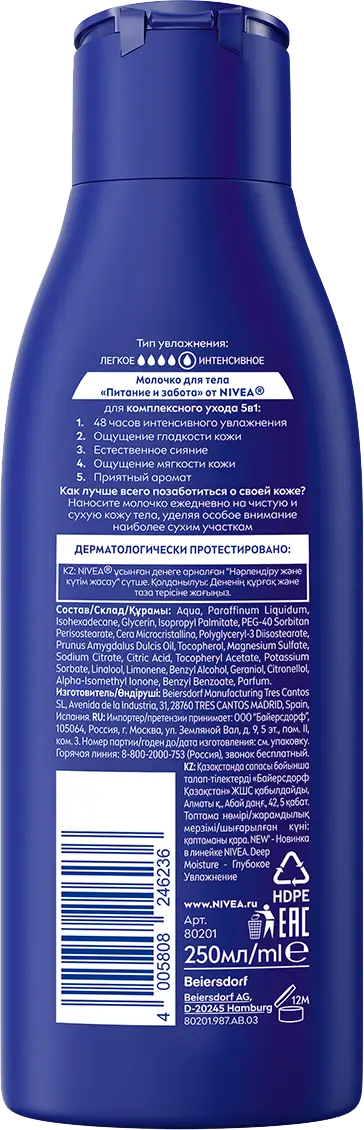 Молочко для тела NIVEA Питание и забота для сухой кожи 250мл