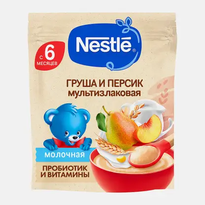 Каша детская молочная мультизлаковая груша и персик с 6 месяцев Nestle 200г