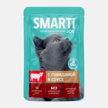 Влажный корм для кошек с говядиной в соусе Smarti Joy 75г