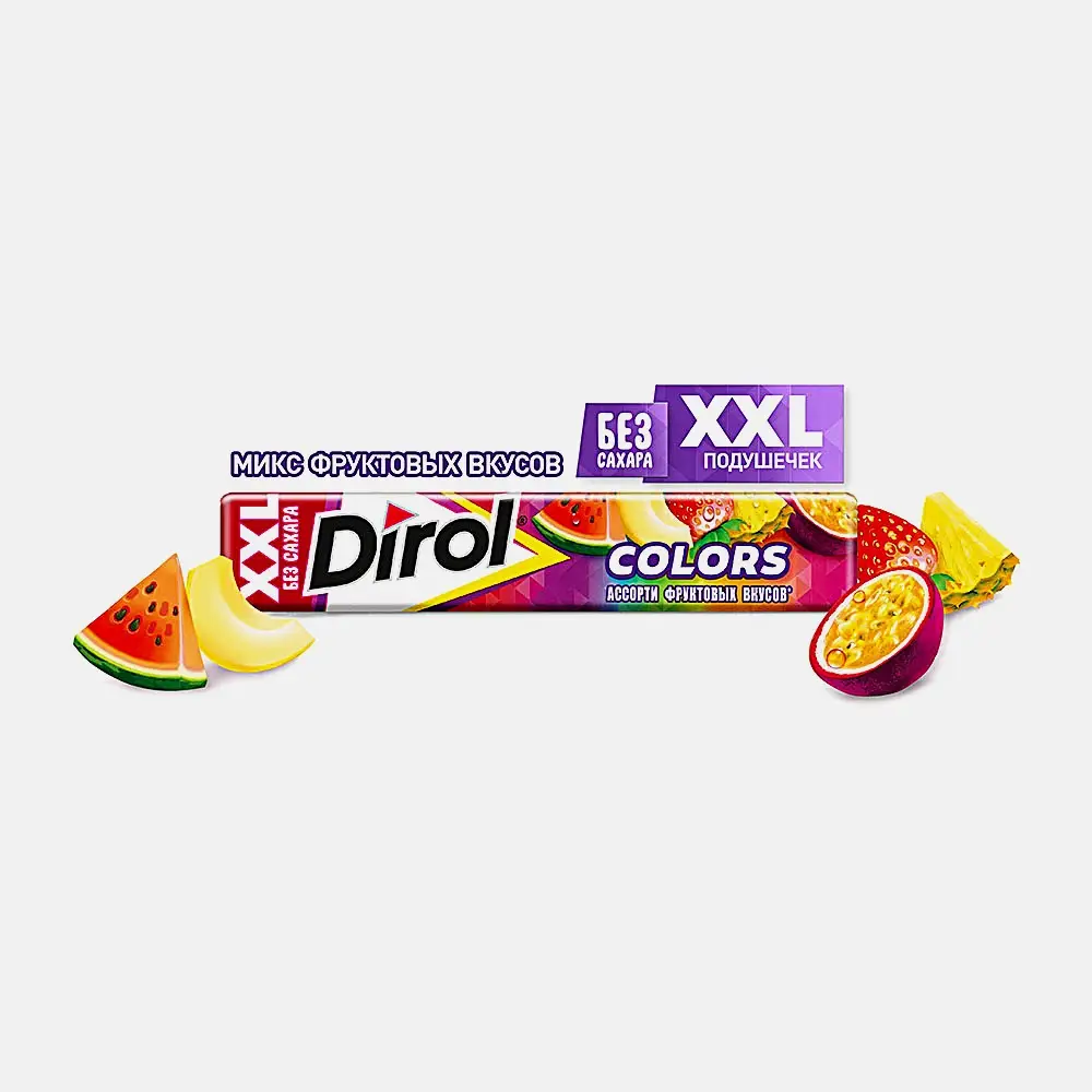 Жевательная резинка Dirol Colors XXL ассорти фруктовых вкусов 19г