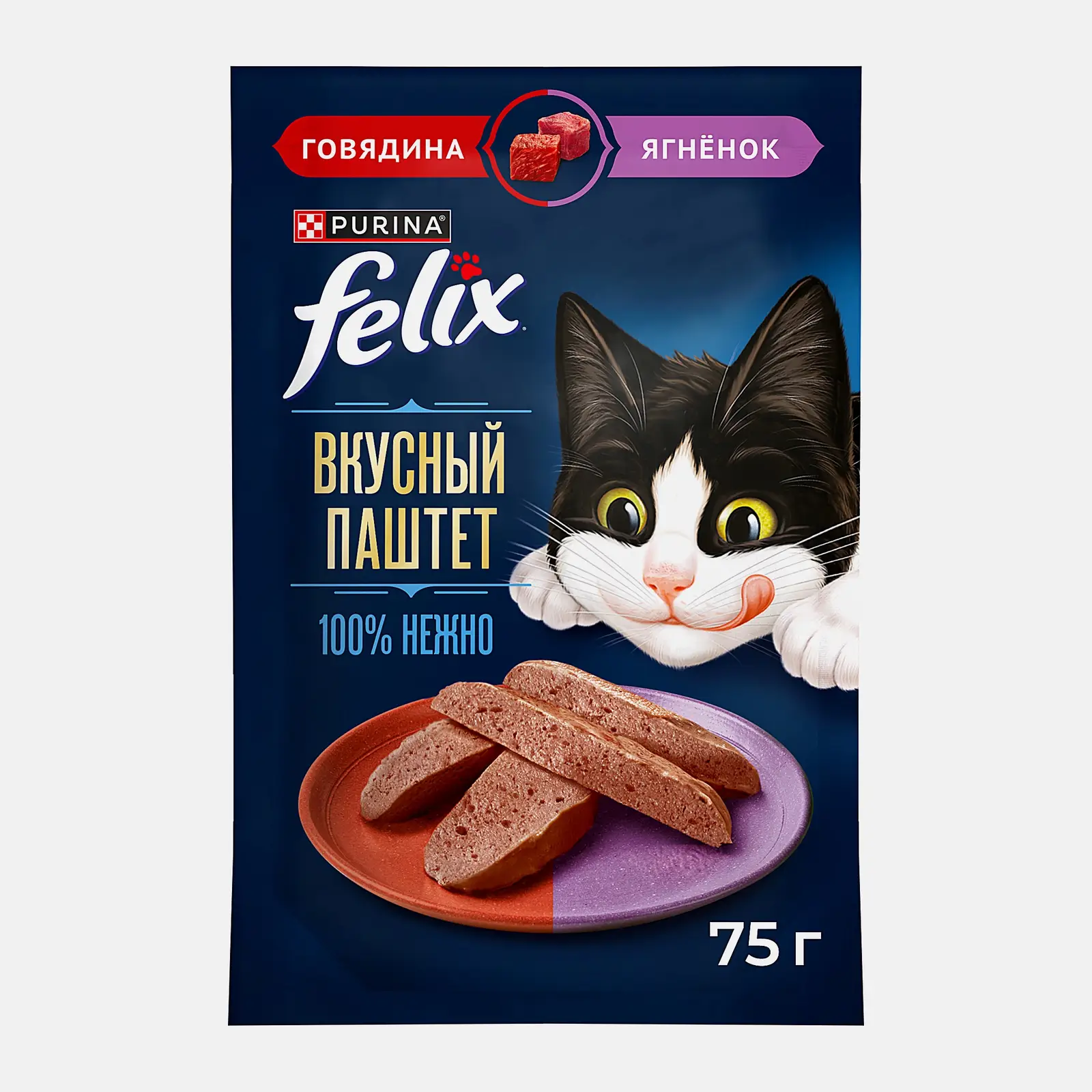 Изображение товара Влажный корм для взрослых кошек паштет с говядиной и ягнёнком Felix 75г