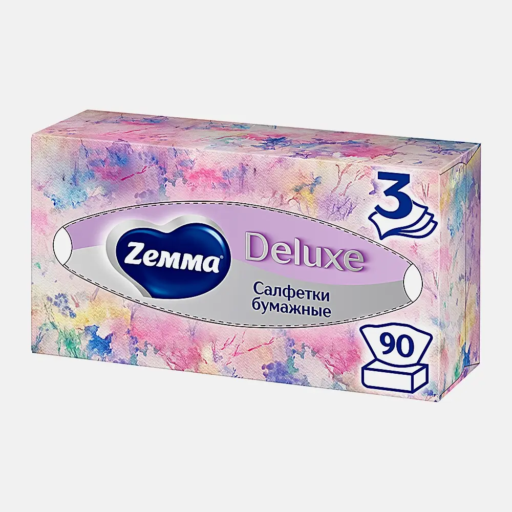 Салфетки бумажные Zewa Deluxe Design 3 слоя 90шт в ассортименте