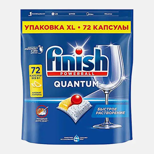 Капсулы для посудомоечных машин лимон Quantum Finish 72шт Капсулы для посудомоечных машин лимон Quantum Finish 72шт