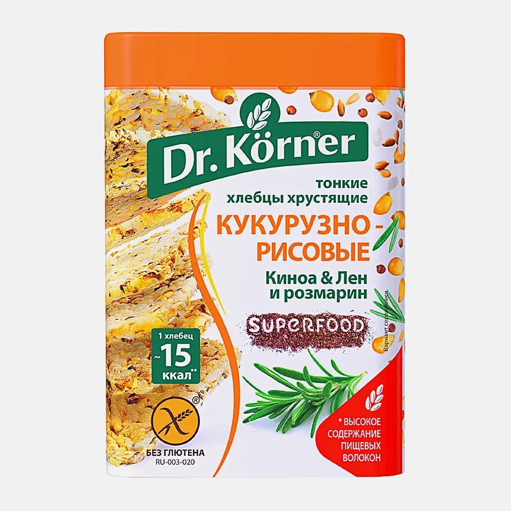 Хлебцы Кукурузно-рисовые с Киноа Льном и Розмарином без глютена Dr.Korner 100г