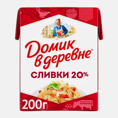 Сливки стерилизованные Домик в деревне 20% 200г