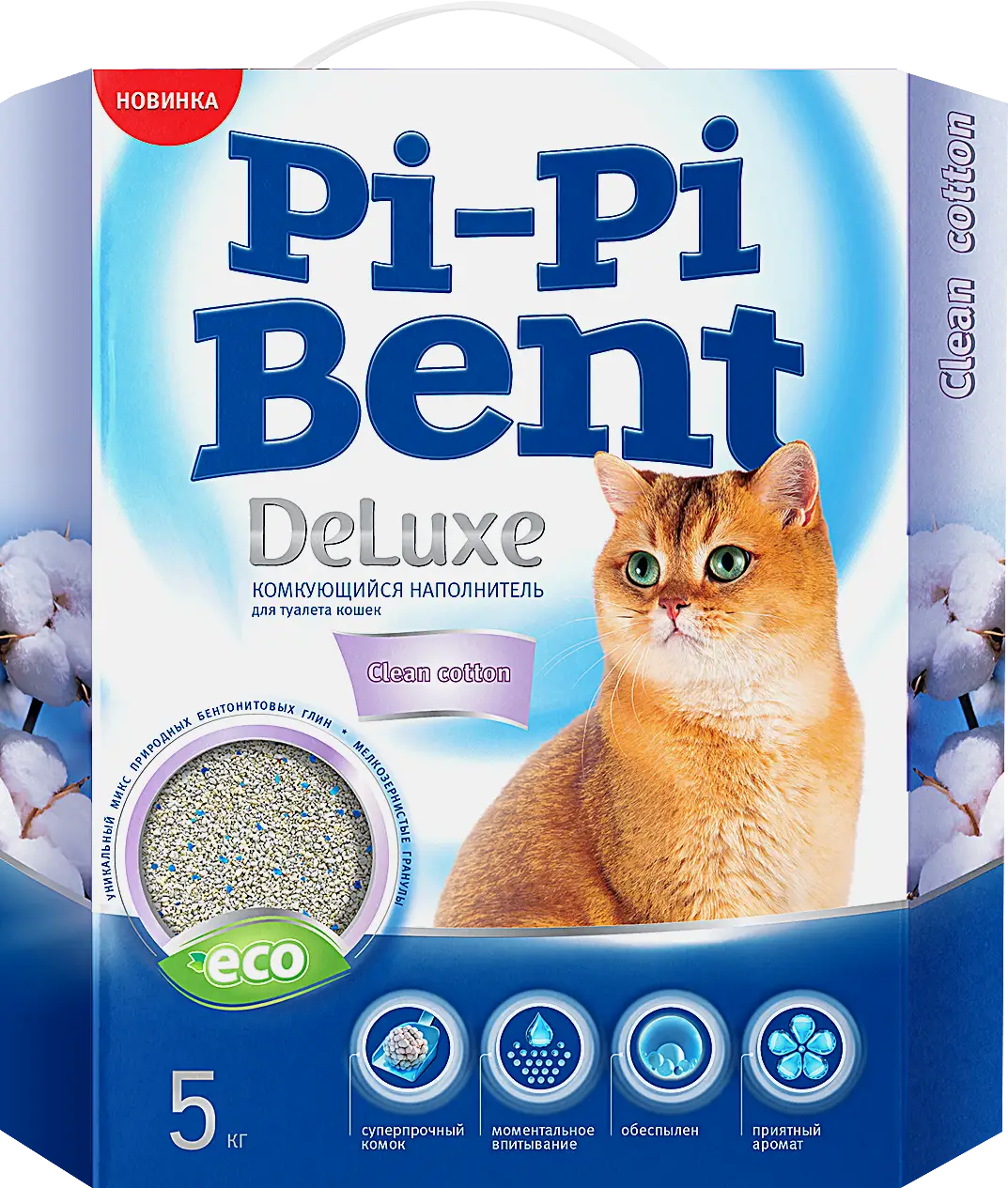 Наполнитель Pi-Pi Bent DeLuxe Clean Cotton комкующийся для кошек 5кг