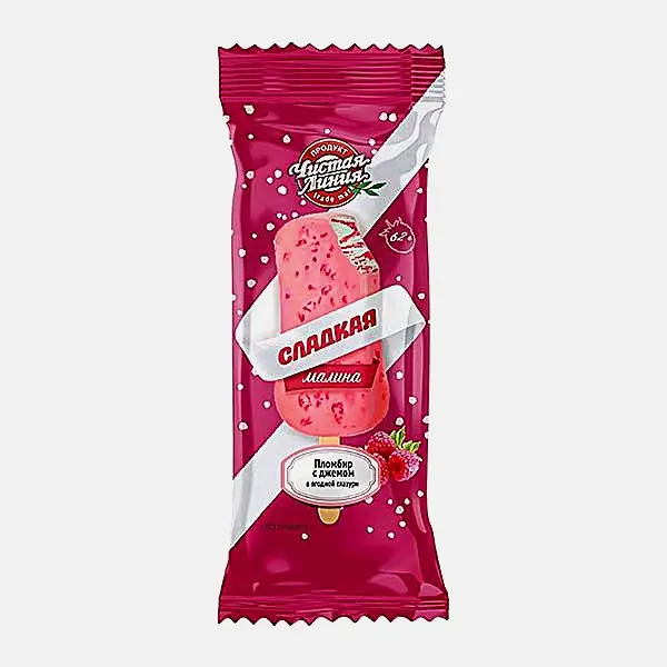 Изображение товара Мороженое пломбир Сладкая малина в ягодной глазури 62г Чистая Линия