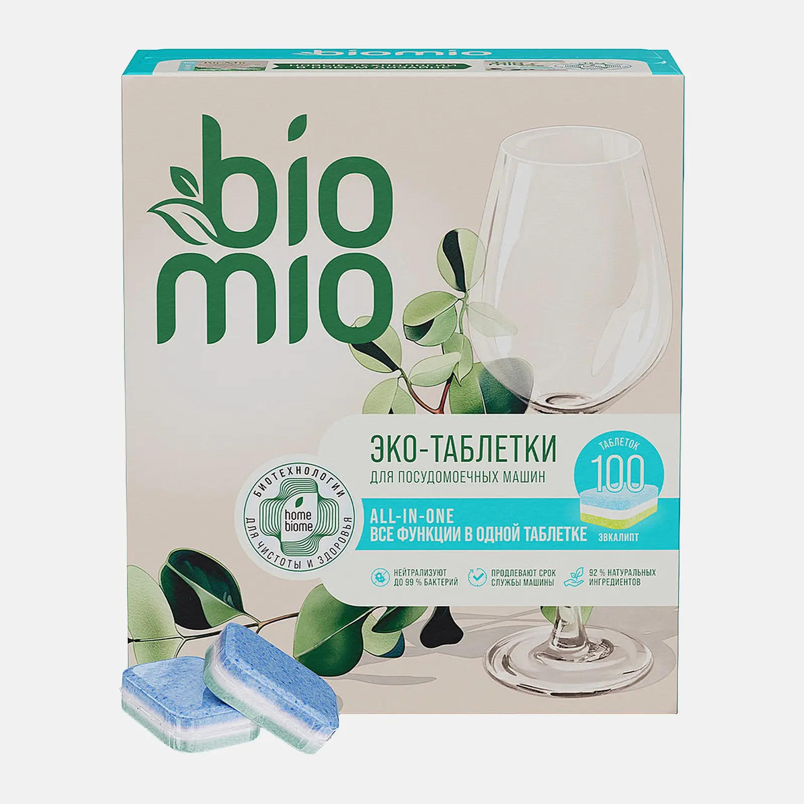 Таблетки для Посудомоечных машин Biomio Bio-Total с эфирным маслом эвкалипта 100шт
