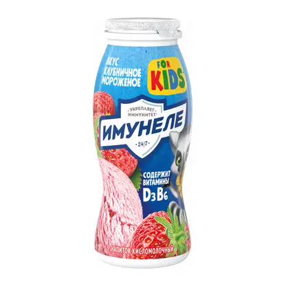 Изображение товара Напиток кисломолочный For Kids Клубничное мороженое Имунеле 1.5% 100г