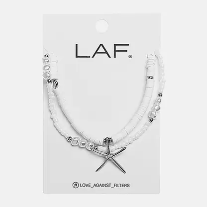Бисерное двойное ожерелье Звезда серебро LAF