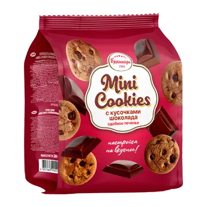 Изображение товара Печенье сдобное Mini Cookies с кусочками шоколада Брянконфи 200г