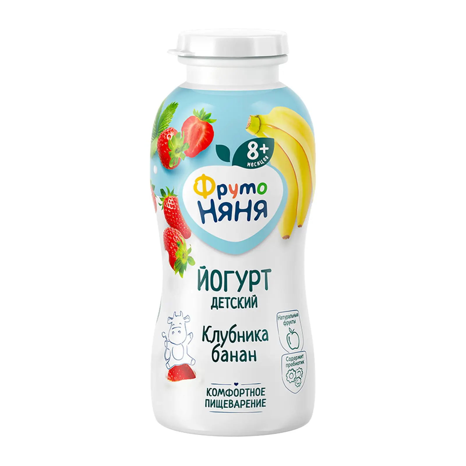 Изображение товара Питьевой йогурт с клубникой и бананом с 8 месяцев Фрутоняня 2.5% 200мл