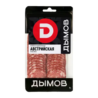 Изображение товара Колбаса Австрийская классика сырокопченая полусухая Дымов нарезка 90г Изображение товара Колбаса Австрийская классика сырокопченая полусухая Дымов нарезка 90г