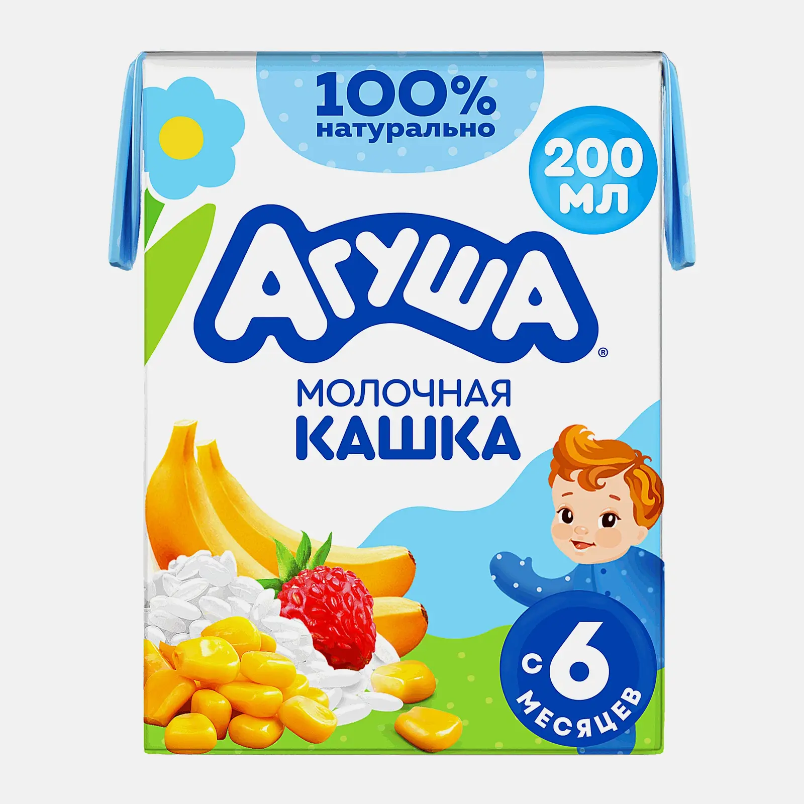 Изображение товара Каша Агуша молочная рисово-кукурузная с бананом и земляникой 200мл