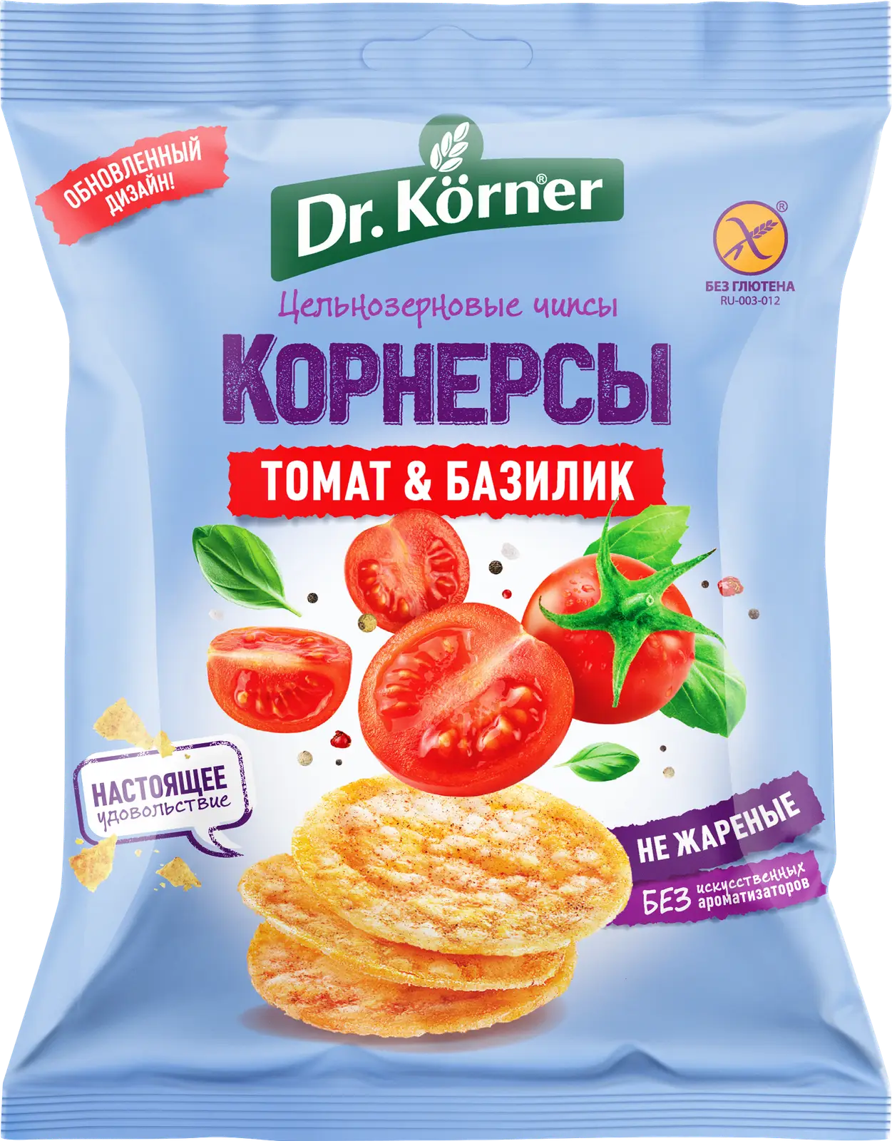 Чипсы Dr.Korner Кукурузно-рисовые с томатом и базиликом 50г -  Магнит-Продукты