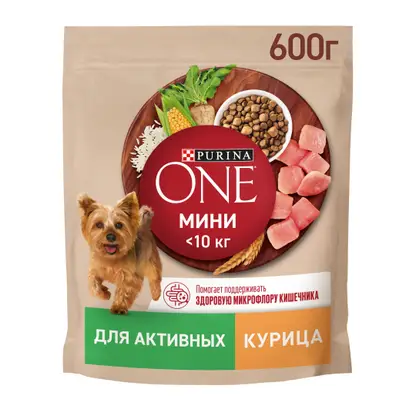 Изображение товара Сухой корм для собак Purina One Mini с курицей и рисом 600г для активных собак