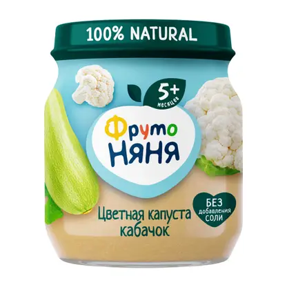 Изображение товара Детское пюре со вкусом Цветная капуста и кабачок 110 г Фрутоняня для малышей с 5 месяцев