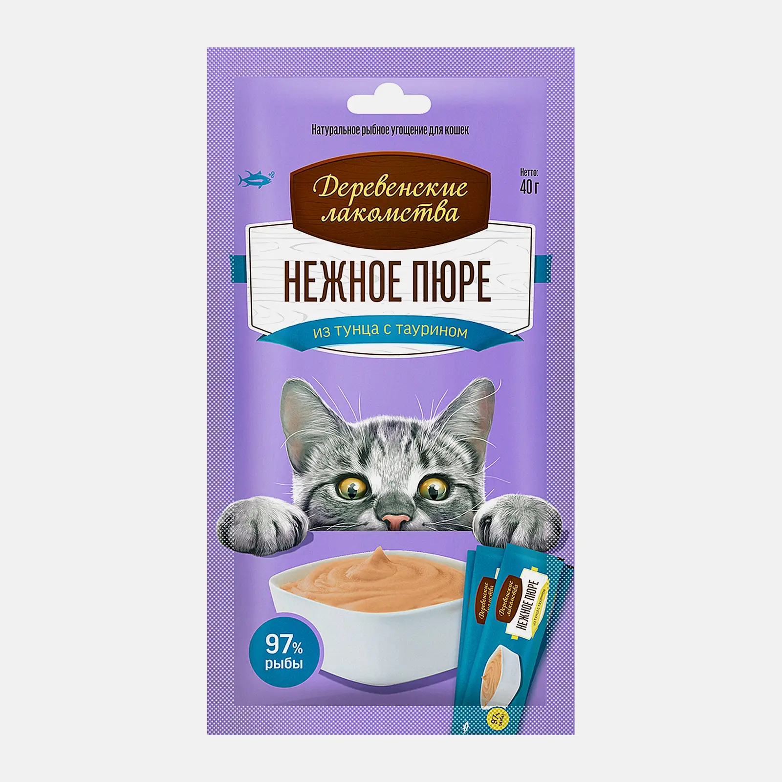 Изображение товара Пюре для кошек Деревенские Лакомства нежное из тунца 40г натуральное питание