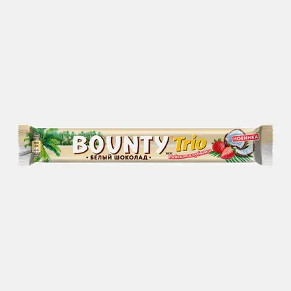 Шоколадный батончик белый с клубничной начинкой Bounty Trio 78г