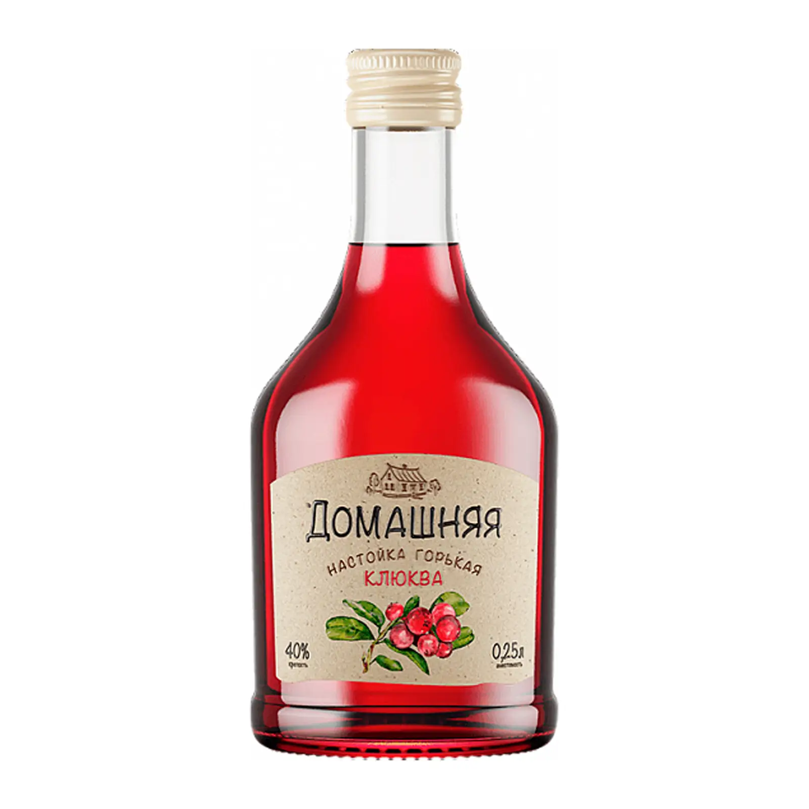 Изображение товара Настойка горькая клюквенная Домашняя 40% 250мл натуральный крепкий напиток