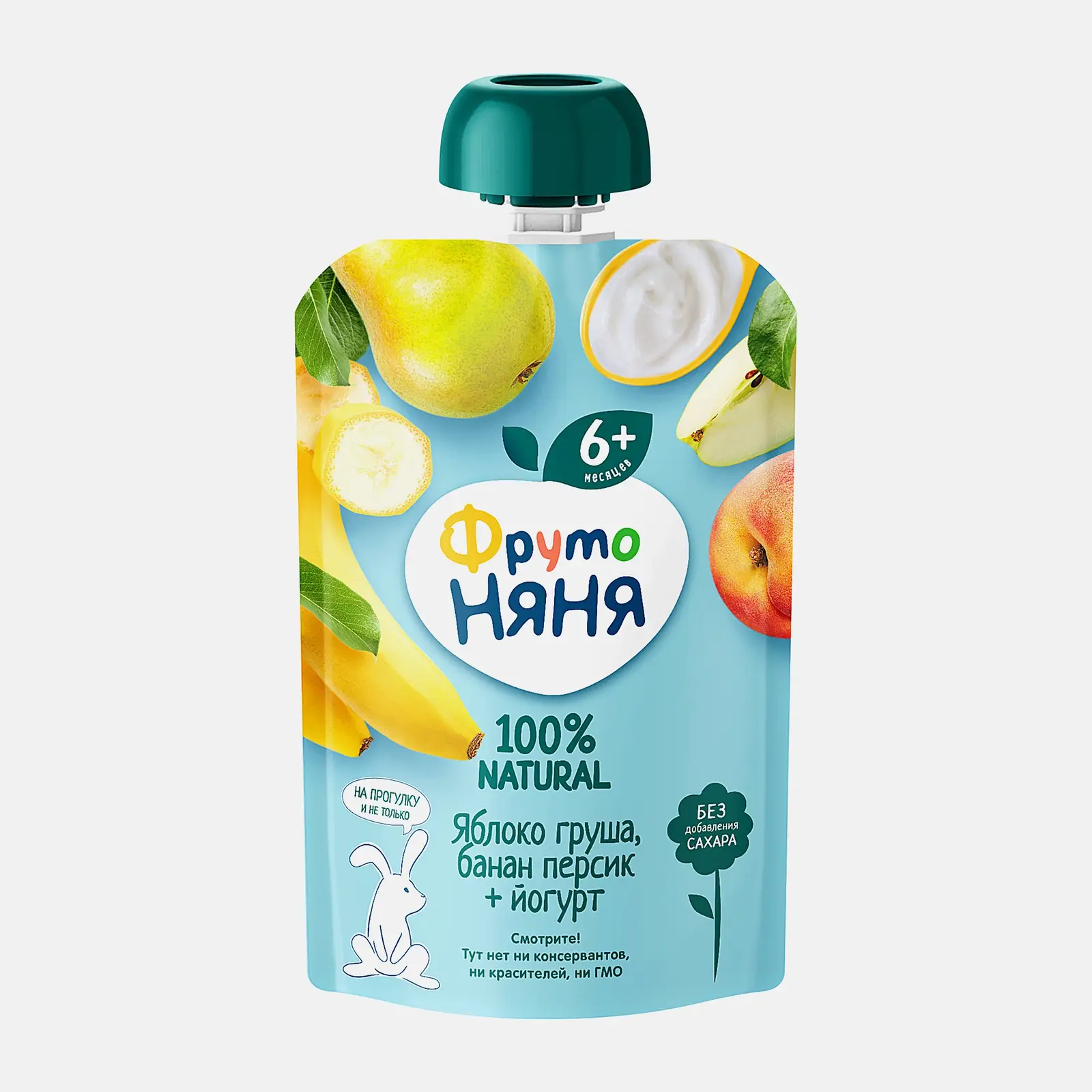Изображение товара Пюре из яблока, груши, банана и персика с йогуртом с 6 месяцев Фрутоняня 90г