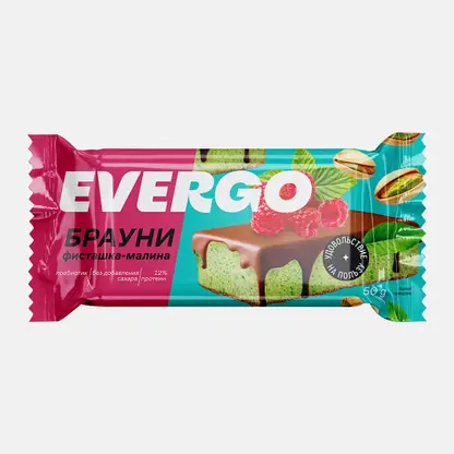 Пирожное протеиновое брауни фисташка и малина без сахара Evergo 50г
