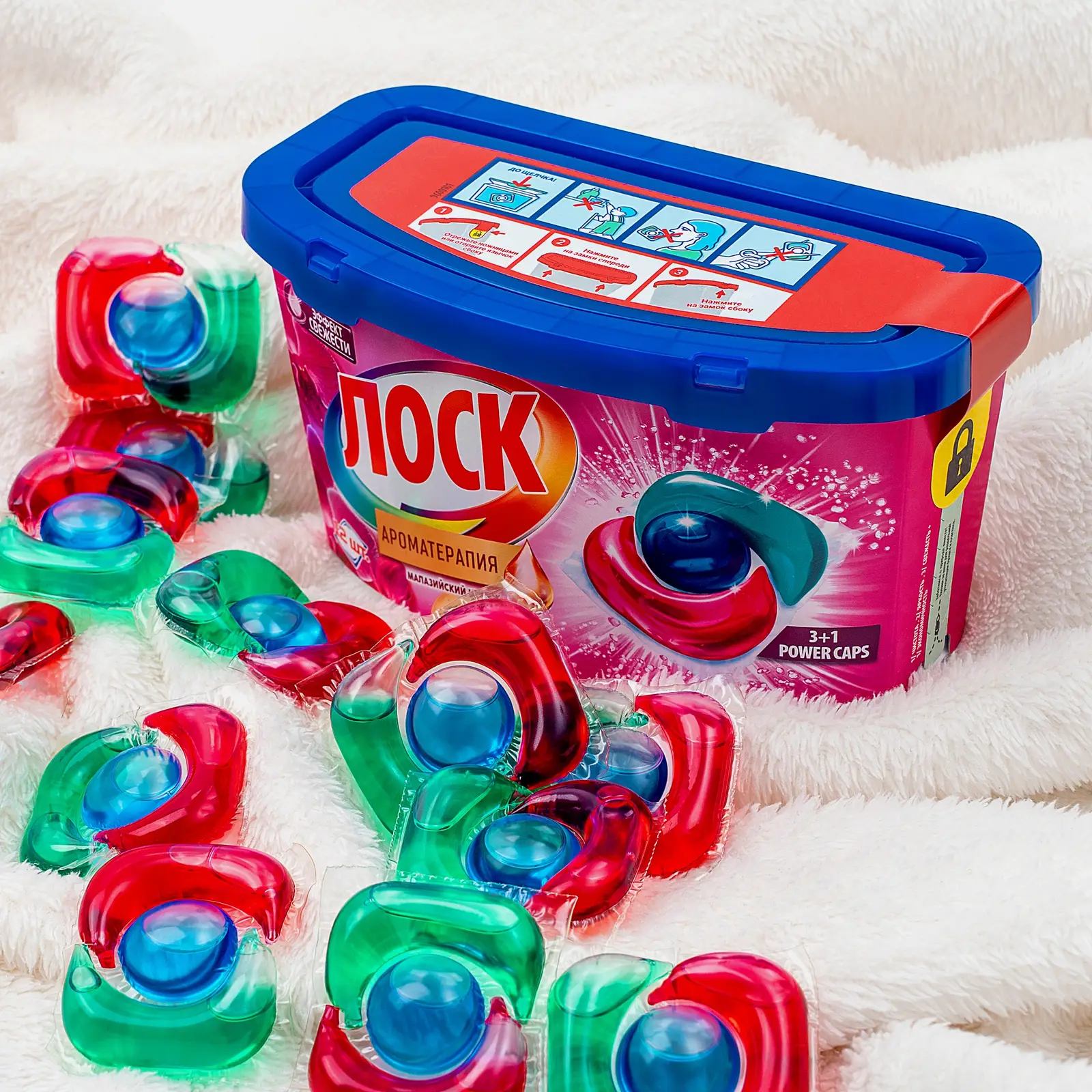 Капсулы для стирки Лоск Ароматерапия Малазийский цветок для цветного и светлого 12шт