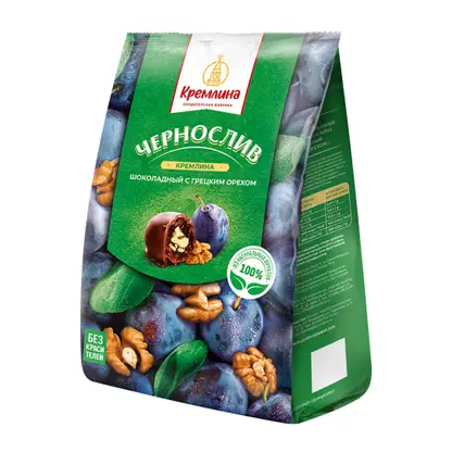 Изображение товара Конфеты Кремлина Чернослив шоколадный с грецким орехом 190г