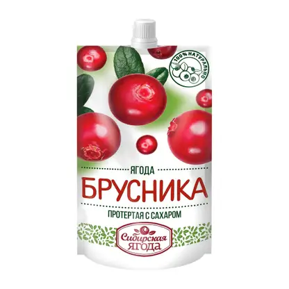 Изображение товара Брусника Сибирская ягода протертая с сахаром 280г