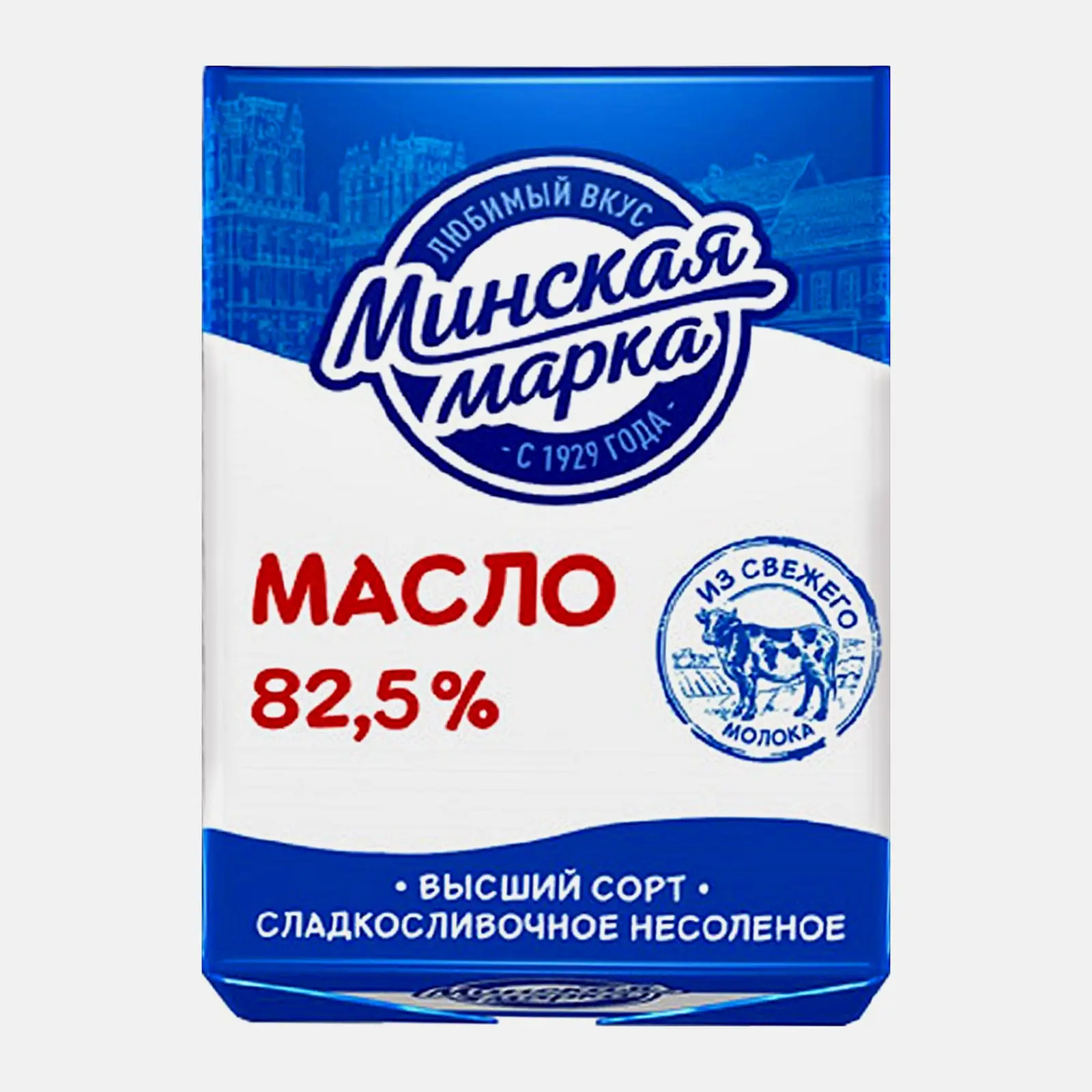 Изображение товара Масло сливочное Минская Марка несоленое 82.5% 180г натуральное для выпечки и блюд