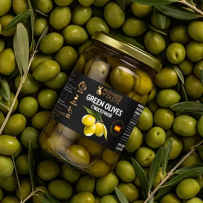 Изображение товара Оливки зелёные с косточкой Premiere of Taste 340г