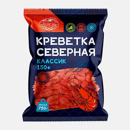 Креветка Aurora северная неразделанная варено-мороженная 150+ 750г