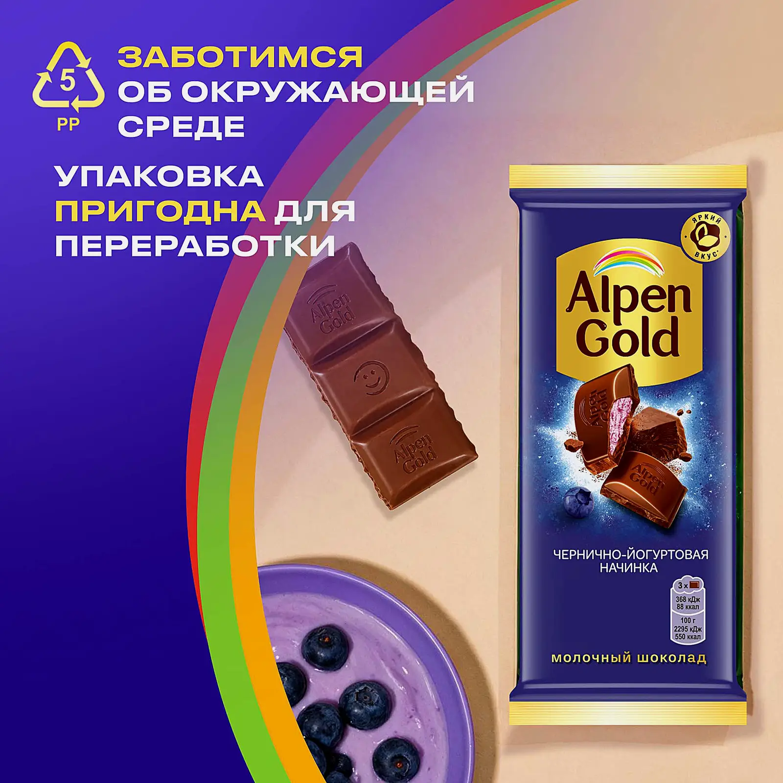 Шоколад Alpen Gold молочный с чернично-йогуртовой начинкой 80г - фото 6 Шоколад Alpen Gold молочный с чернично-йогуртовой начинкой 80г - фото 6