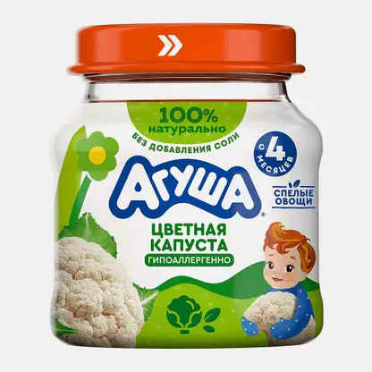 Пюре детское овощное Агуша Цветная капуста 80г с 4 месяцев