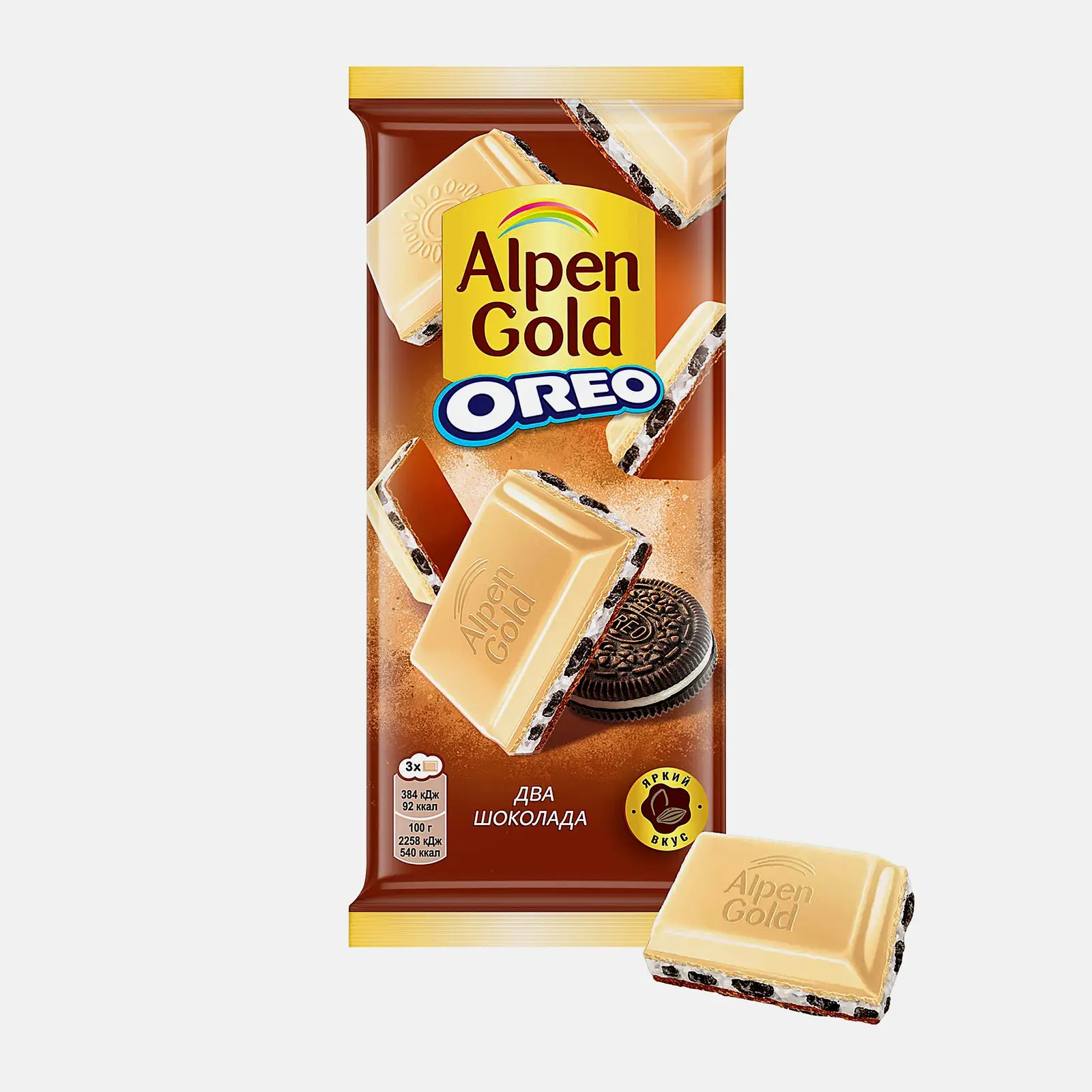 Шоколад Alpen Gold Oreo Два шоколада молочный с белым с начинкой со вкусом ванили и кусочками печень 85г