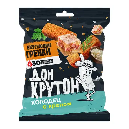 Изображение товара Гренки Дон Крутон ржано-пшеничные с холодцом и хреном 55г Изображение товара Гренки Дон Крутон ржано-пшеничные с холодцом и хреном 55г