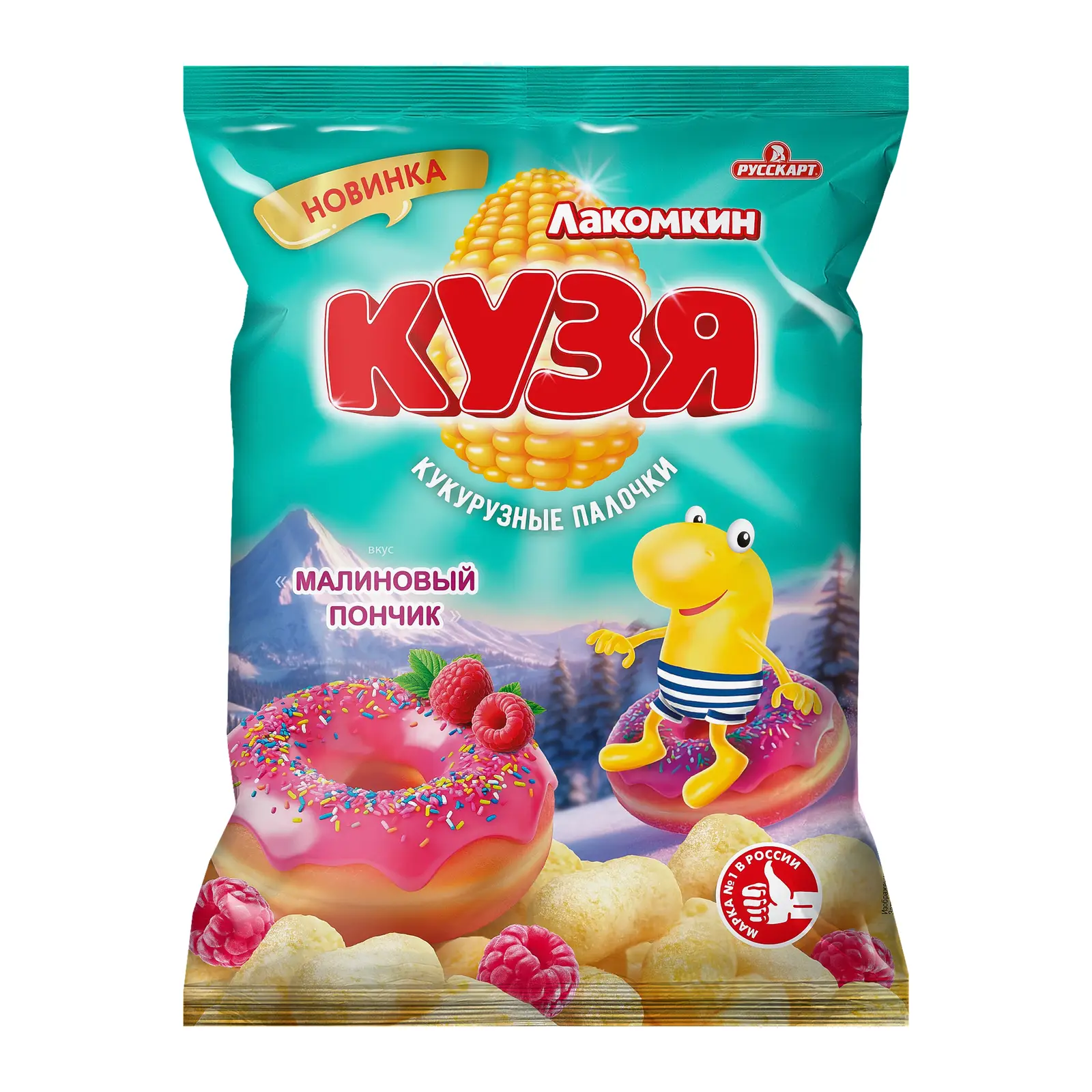 Изображение товара Кукурузные палочки Малиновый пончик Кузя Лакомкин 100г - натуральный сладкий перекус