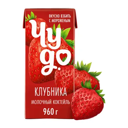 Изображение товара Молочный коктейль Чудо Клубника 2% 960г
