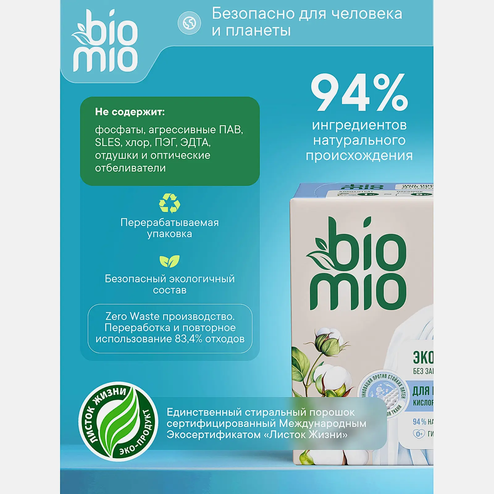 Стиральный порошок Biomio Whites 1кг - фото 3