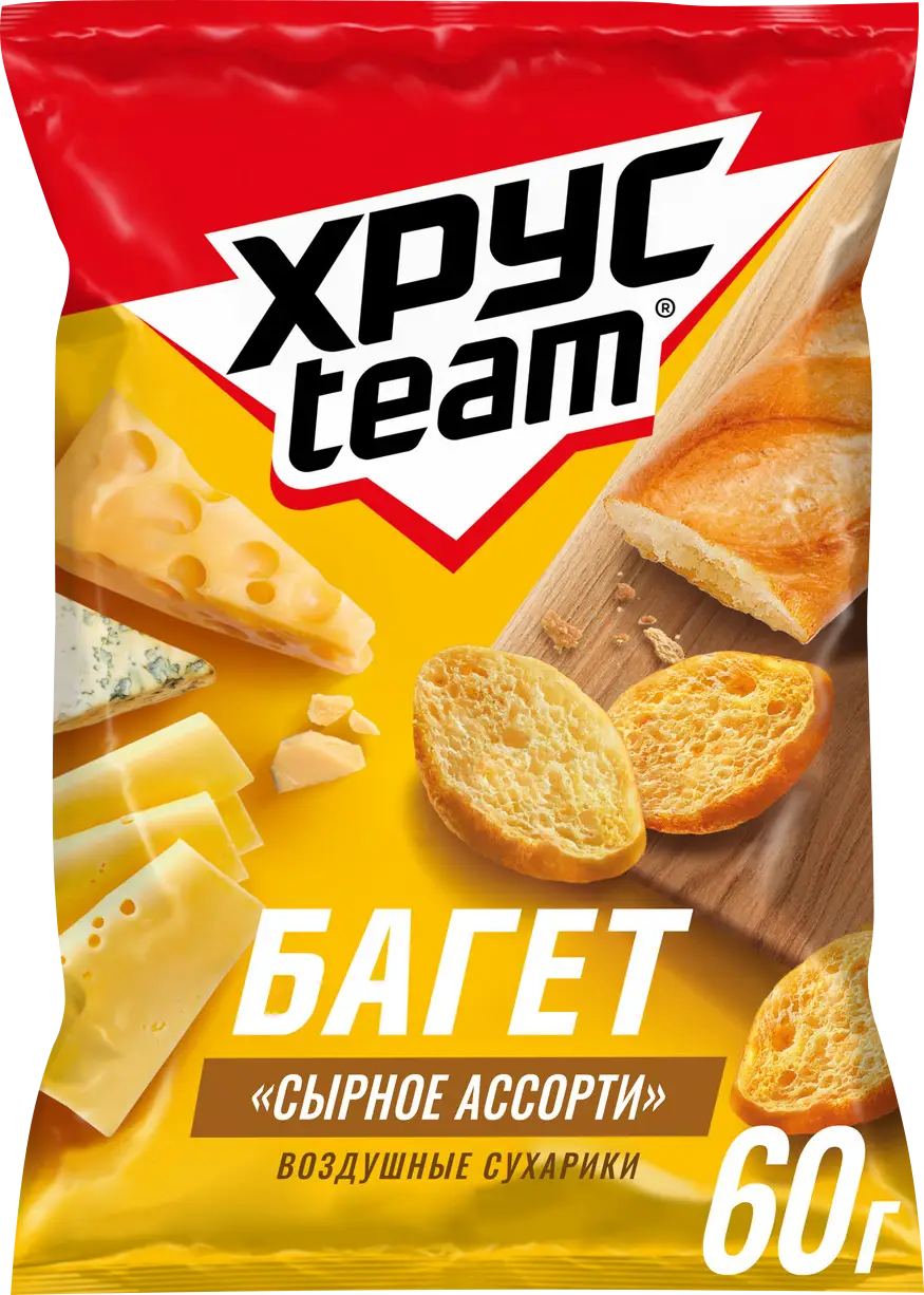 Сухарики Хрусteam Багет Сырное ассорти 60г - Магнит-Продукты