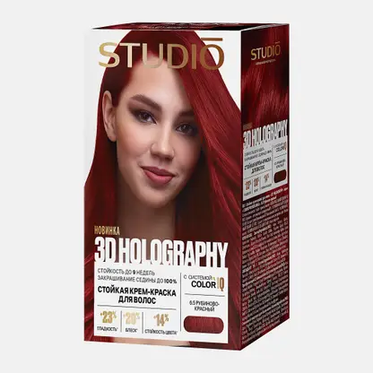 Стойкая краска для волос тон 6.5 Рубиново-красный Studio 3D Holography 140мл