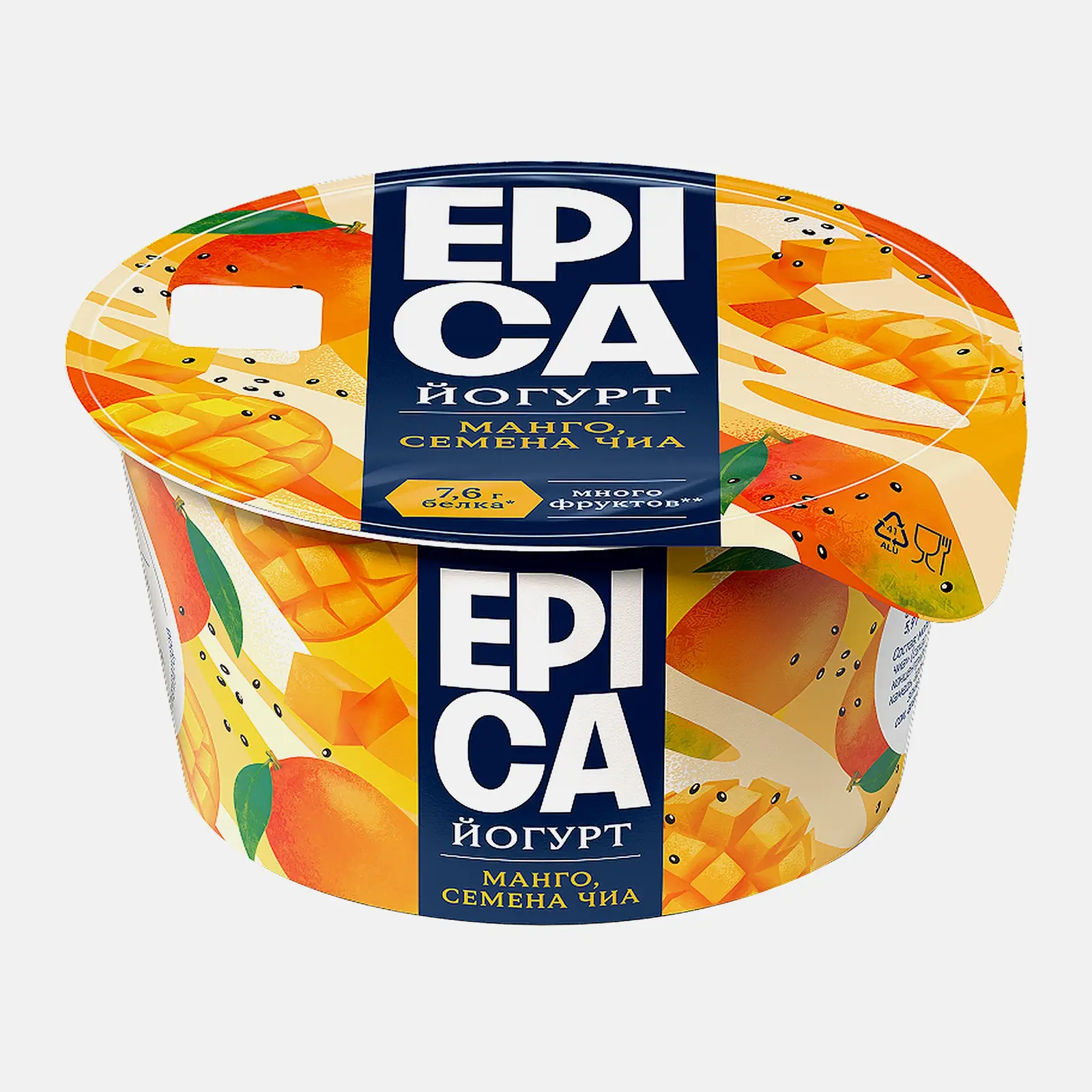 Изображение товара Йогурт Epica Манго с семенами чиа 130г - натуральный и вкусный продукт с пользой