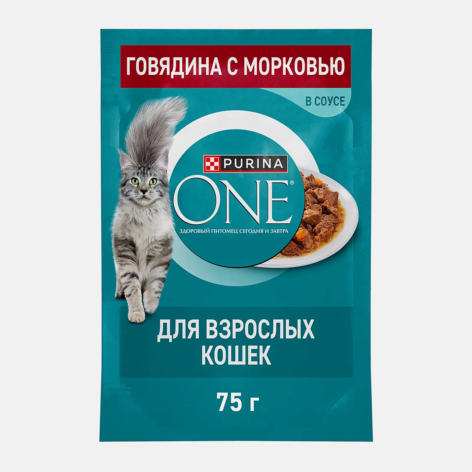 Изображение товара Влажный корм для кошек Purina One с говядиной и морковью в соусе 75г