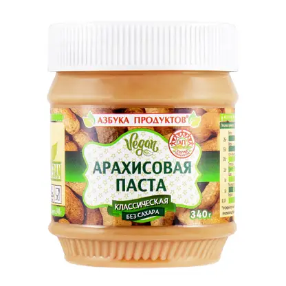 Изображение товара Арахисовая паста Классическая без сахара Азбука продуктов 340г