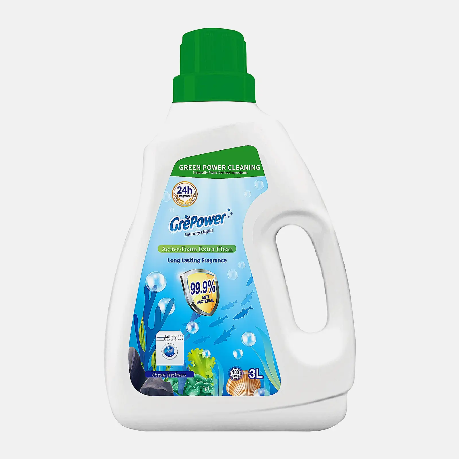 Средство для стирки Grepower антибактериальное жидкое Свежесть океана 3л